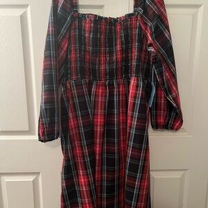 Draper James Red and Black Plaid Smocked Midi Dress NWT 2X